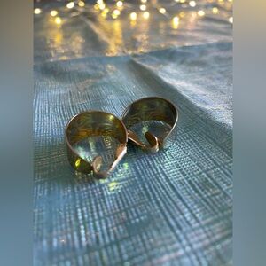 Small Wide Gold Color Clip On Hoop Earrings